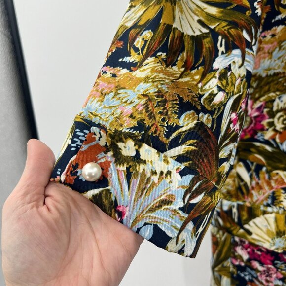 Zara Basic Navy All Over Floral Print Silky 3/4 Sleeve Open Blazer Women Medium - Picture 3 of 6